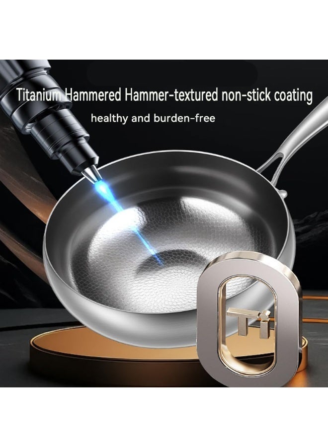 Bukela Titanium Hammered Pan with Lid, Thickened Multi-Layer Stock Pot, Titanium Wok Pan, Scratch-Resistant Non Stick Titanium Frying Pans, Even Heating for Cooking,9.44in/lid - Image 4